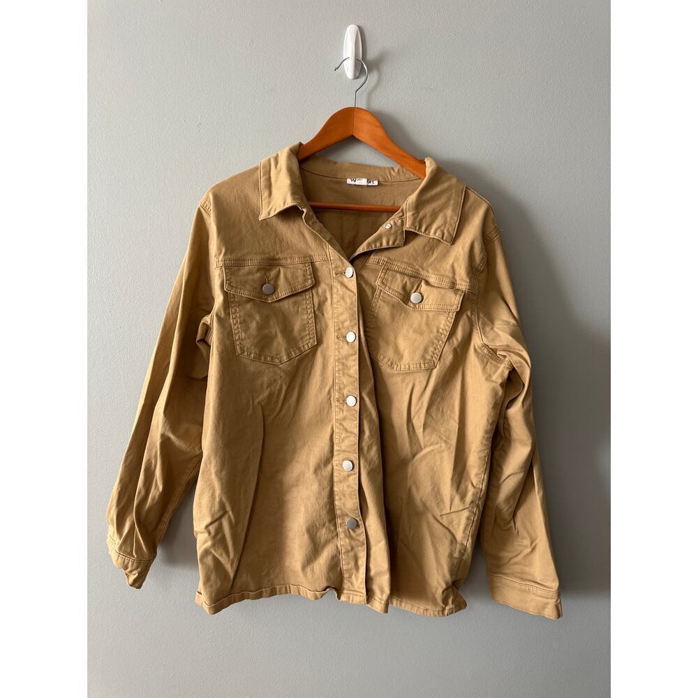 Women’s Tan Shacket Button Front Jacket XL Utility Shirt Jacket Lightweight